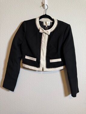 LoveShackFancy Ralphette Cropped Jacket Rhinestone Trim Coquette Balletcore Luxe